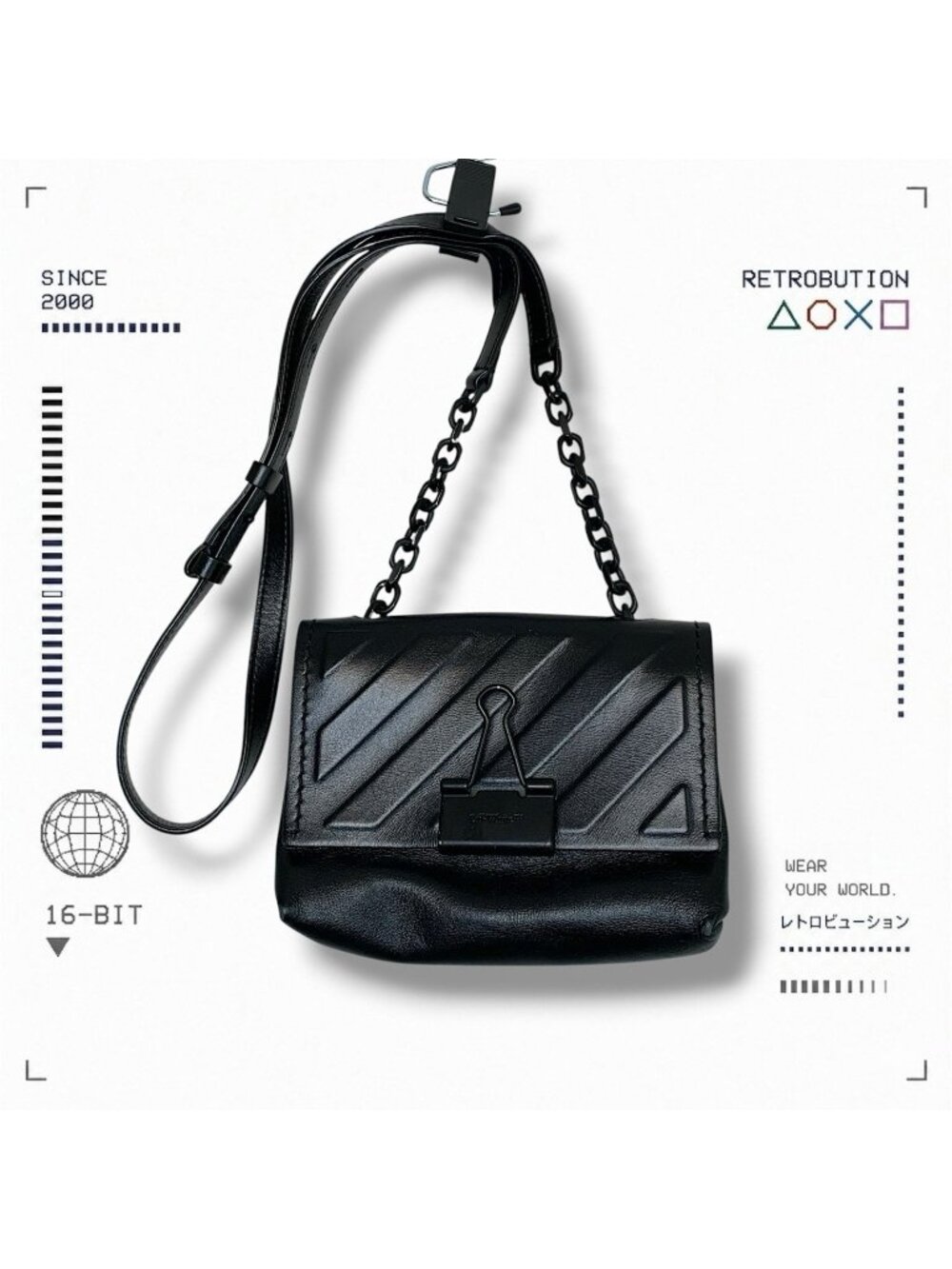 Off White Diag Soft Binder Clip Leather Side Bag Black
